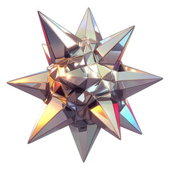 Poster - futuristic metallic 3D spiked shape with reflective surfaces and vibrant Y2K inspired colors, isolated on transparency background