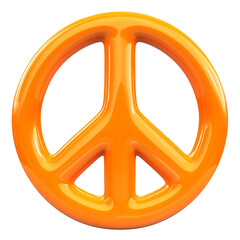 Poster - vibrant orange 3D peace symbol icon with glossy finish, isolated on transparency background, representing harmony and unity