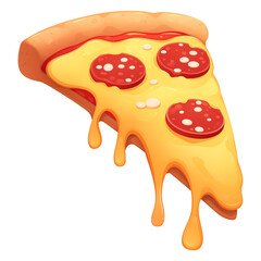 Poster - delicious cartoon pizza slice with melted cheese, pepperoni, and golden crust, isolated on transparency background, showcasing fun and appetizing design