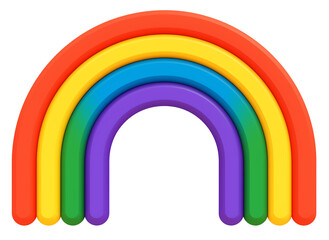 Poster - colorful 3D cartoon rainbow icon with flat design, isolated on transparency background, showcasing vibrant red, orange, yellow, green, blue, and purple arcs in cheerful style