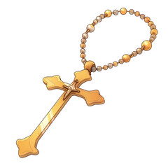 Poster - golden rosary with detailed cross design, featuring polished beads and reflective surface, isolated on transparency background. elegant craftsmanship evokes sense of spirituality and devotion