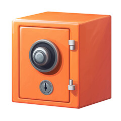 Poster - orange safe box with metallic combination lock and keyhole, isolated on transparency background, showcasing secure and modern design