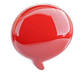 Poster - glossy red 3D chat bubble with reflective surface, isolated on transparency background, symbolizing communication and messaging in modern and vibrant style