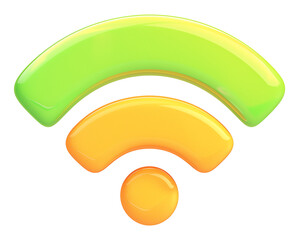 Aufkleber - Glossy 3D Wi Fi symbol in vibrant green and orange tones, isolated on transparency background, representing secure wireless connectivity and modern technology