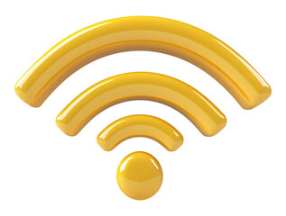 Poster - 3D yellow Wi Fi symbol with glossy finish, isolated on transparency background, representing wireless internet connectivity in modern and minimalistic design