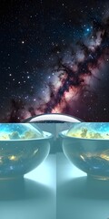 Wall Mural - alien planet and space and a beautiful galaxy at present on it