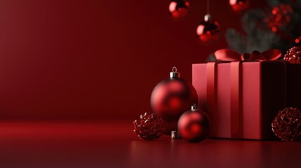 Poster - Dark red gradient background styled for holiday season promotions, with subtle light reflections and a clean product display area.