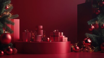 Poster - Dark red gradient background styled for holiday season promotions, with subtle light reflections and a clean product display area.
