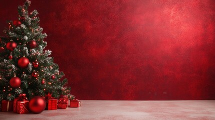 Poster - Deep red Christmas-themed gradient with a subtle sparkle effect, designed as a studio backdrop with a product display-ready floor.