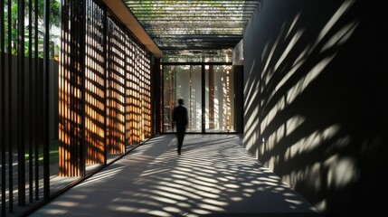 Wall Mural - Modern architecture hallway with light and shadow patterns