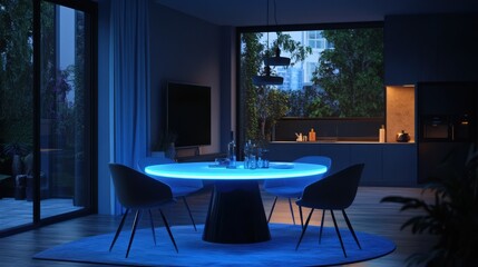 Sticker - Modern Dining Room Illuminated By Blue Table