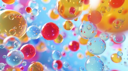 Poster - Abstract colorful bubbles of different sizes are floating in the air, symbolizing data points in a big data analysis, creating a vibrant and dynamic visual representation of information processing