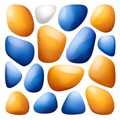 Aufkleber - A colorful abstract pattern featuring smooth, rounded stones in blue, orange, and white hues.