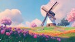 © BloomArt - Windmill Landscape with Tulips and Cherry Blossoms