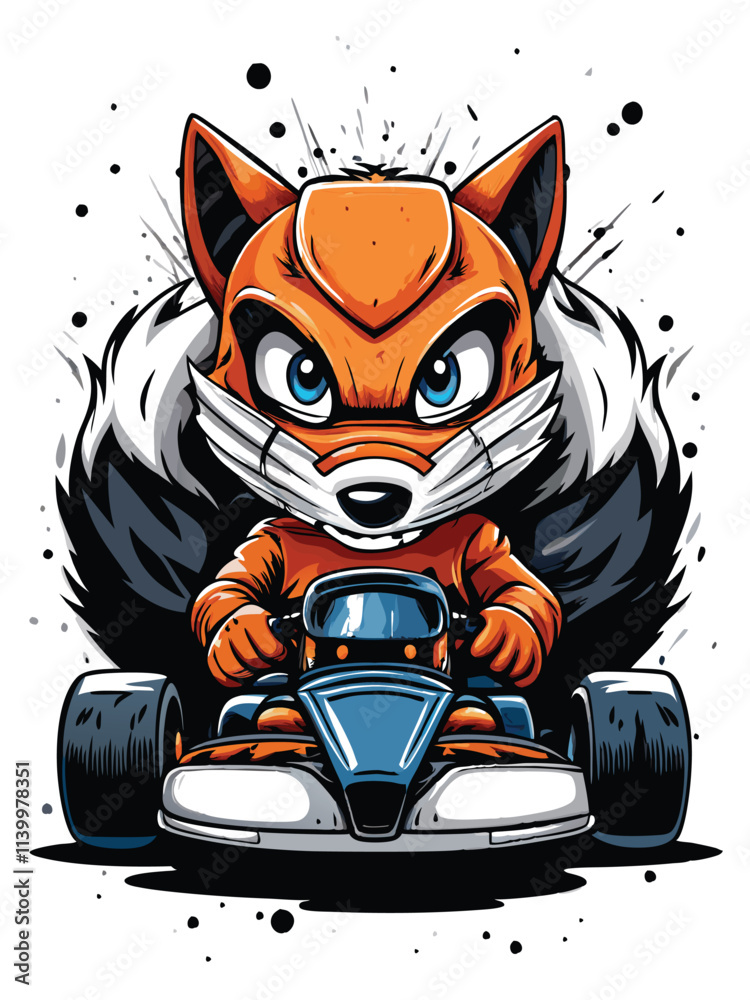 Chibi Racing Driver Vector de Stock Adorable chibi fox wearing racing helmet and overalls ...