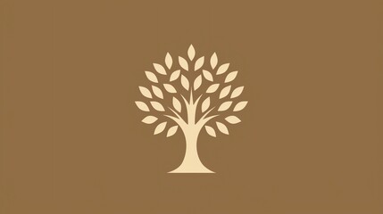 Poster - Simple, stylized tree with leaves on a brown background.