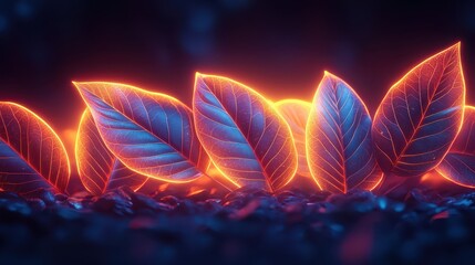 Poster - Vibrant neon leaves glowing in an artistic arrangement