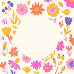 Fototapete - Square minimalist template with bright abstract flowers on a light background