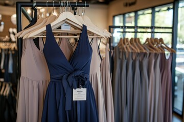 Poster - A display of elegant dresses in a retail setting, showcasing fashion choices.