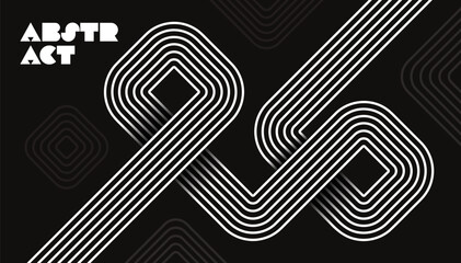 Wall Mural - abstract black and white background with geometric line art featuring interconnected curves and shap