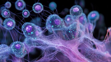 Aufkleber - Abstract representation of cellular structures with vibrant colors and intricate details.
