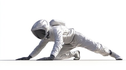 Aufkleber - A white-suited astronaut in a crawling position against a plain background.