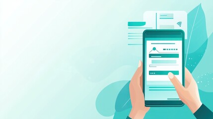 Fototapete - A person holding a smartphone displaying a login interface with documents in the background.