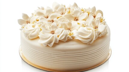 Canvas Print - Elegant white cake adorned with delicate cream flowers perfect for celebrations and special occasions.