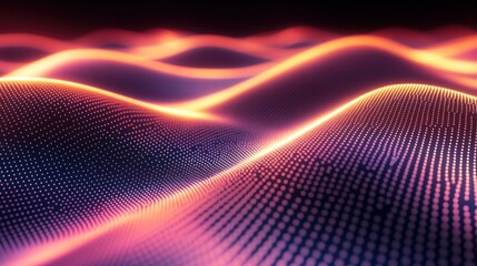 Fototapete - Abstract digital waves with glowing lines and dots, creating a futuristic landscape.