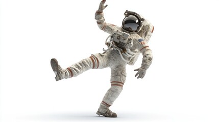 Aufkleber - An astronaut in a spacesuit appears to be playfully dancing or balancing in a white background.