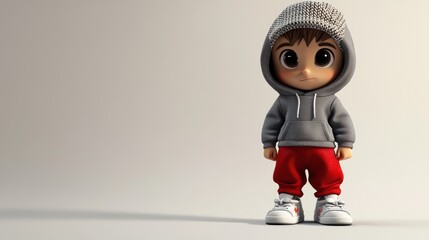 Poster - A cute cartoon character of a boy in casual attire, wearing a hoodie and sneakers.