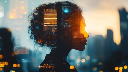 Poster - A silhouette of a person with an overlay of a cityscape, symbolizing urban life and identity.