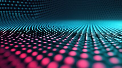 Poster - Abstract digital landscape with vibrant dots in blue and pink hues.