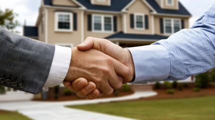 Aufkleber - A handshake signifies a successful business agreement in front of a residential property.