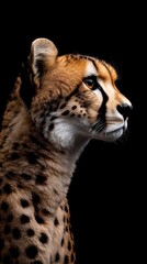 Poster - A close-up profile of a cheetah against a dark background, showcasing its features.