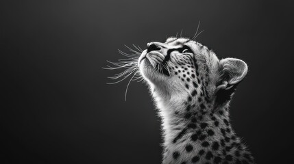 Aufkleber - A close-up of a cheetah gazing upward, captured in black and white for dramatic effect.