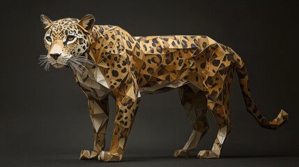 Poster - A detailed paper sculpture of a jaguar, showcasing intricate geometric shapes and patterns.