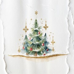 watercolor christmas tree painting winter holiday decor art print