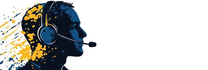 Poster - A graphic illustration of a person wearing a headset, symbolizing communication and support.