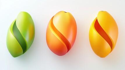 Poster - Three stylized mangoes in varying colors on a light background.