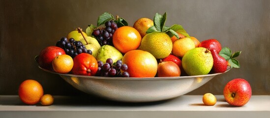 Canvas Print - vibrant assortment of fresh fruits in a decorative bowl with rich colors and textures on a neutral background