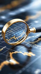 Poster - Detailed financial graphs and charts are examined closely with a magnifying glass to uncover data trends in a professional environment