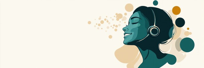 Poster - A stylized illustration of a woman with headphones, enjoying music and sound.