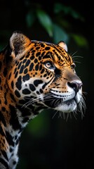 Poster - A close-up of a jaguar's face, showcasing its striking features and distinctive fur pattern.