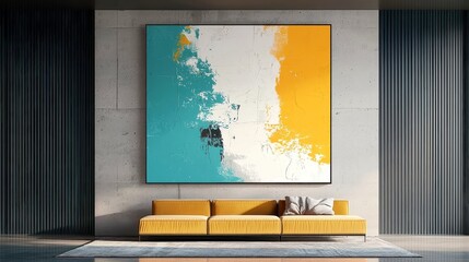 Poster - Vibrant Abstract Wall Art, a dynamic composition featuring bold splashes of mustard, teal, and burnt orange, perfect for enlivening any modern space with energetic flair.