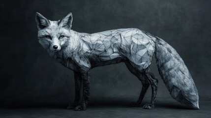 Poster - A stylized geometric representation of a fox in a dark, artistic setting.