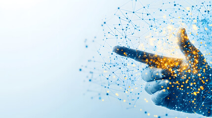 Leinwandbilder - A hand points, surrounded by a cloud of colorful particles, symbolizing creativity, innovation, and digital transformation in a modern context