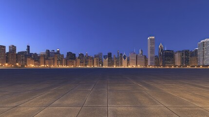 Poster - A city skyline at dusk with illuminated buildings and a clear horizon.