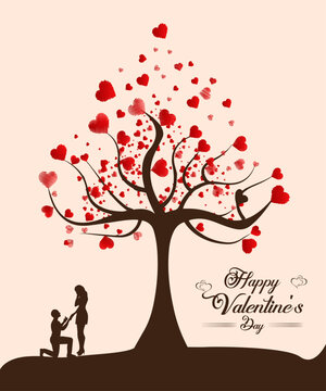 Happy valentine's day typography banner with love tree.
