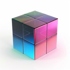 Aufkleber - Colorful cube with reflective surfaces showcasing a gradient of pink and blue hues